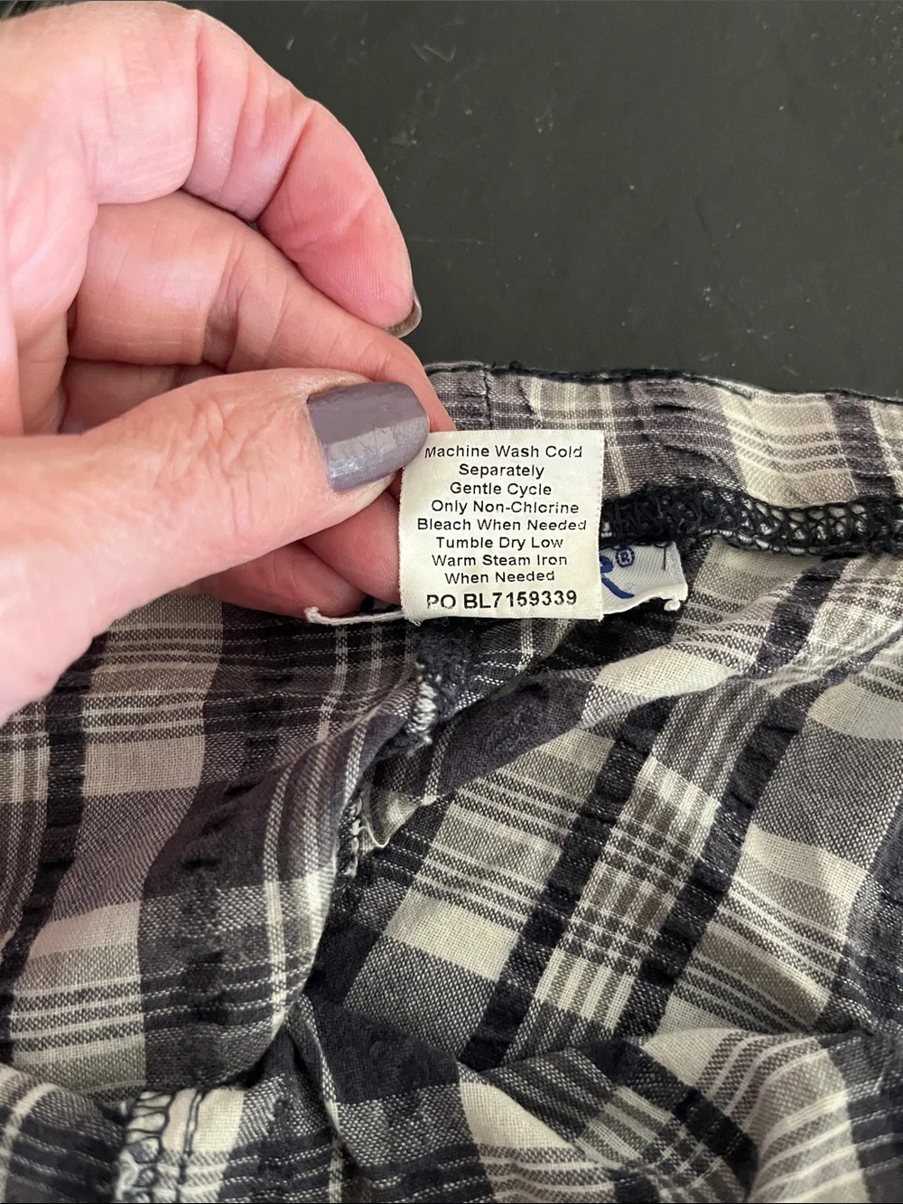 Blair 100% Cotton Charcoal and White Plaid Women’s Wide Leg Drawstring Shorts